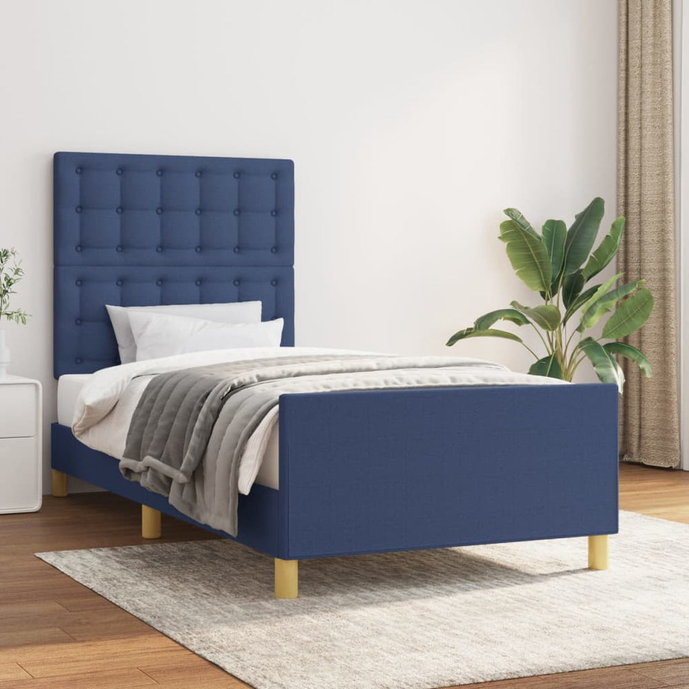 vidaXL Bed Frame with Headboard Blue 90x190 cm Fabric