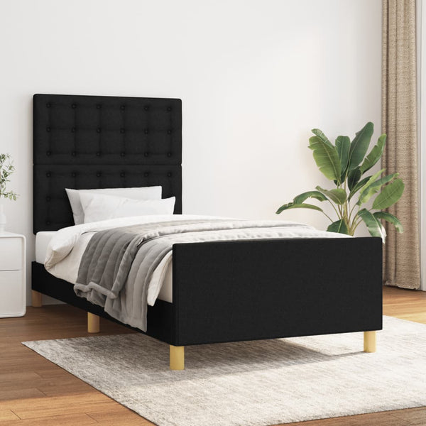 vidaXL Bed Frame with Headboard Black 90x200 cm Fabric