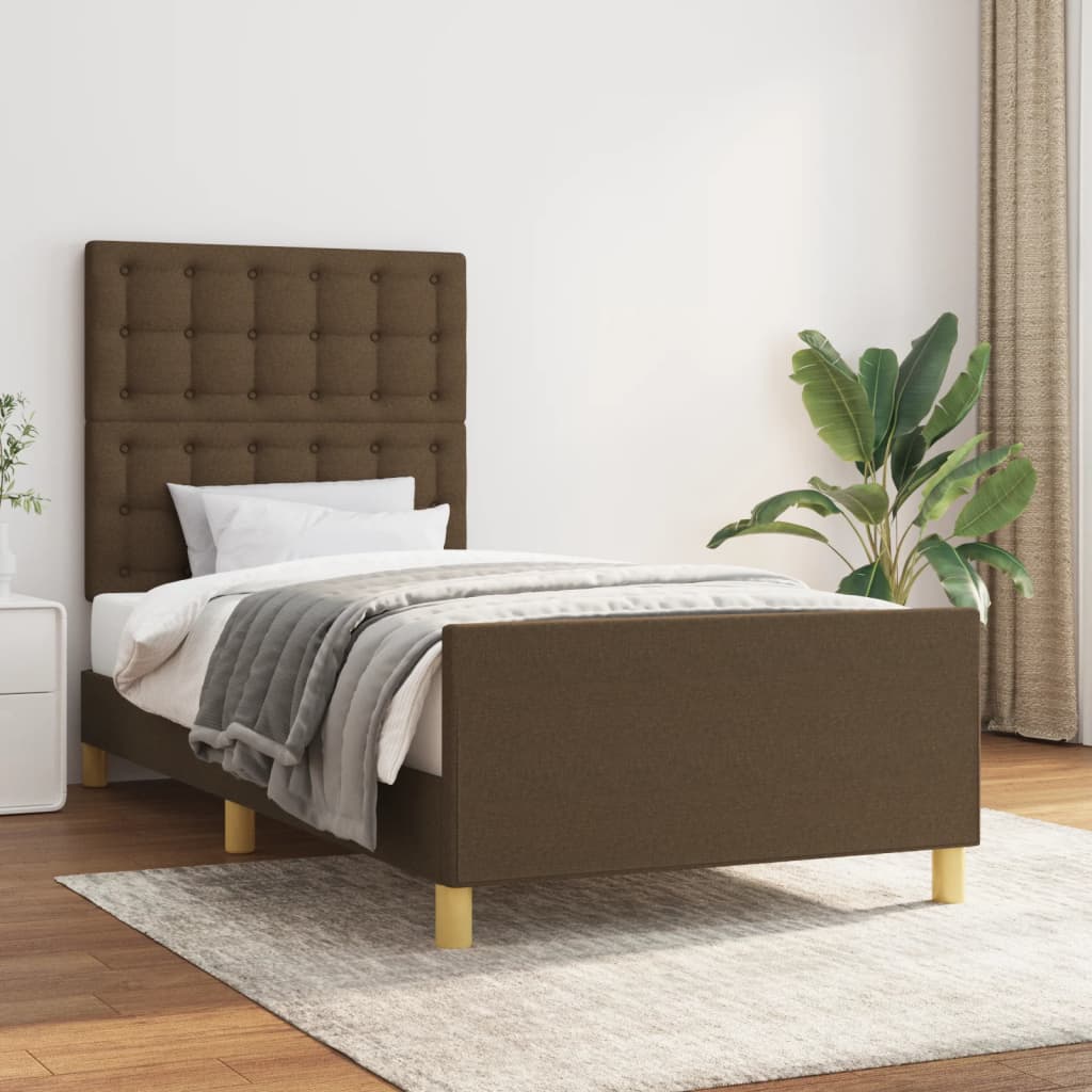 vidaXL Bed Frame without Mattress Dark Brown 90x200 cm Fabric