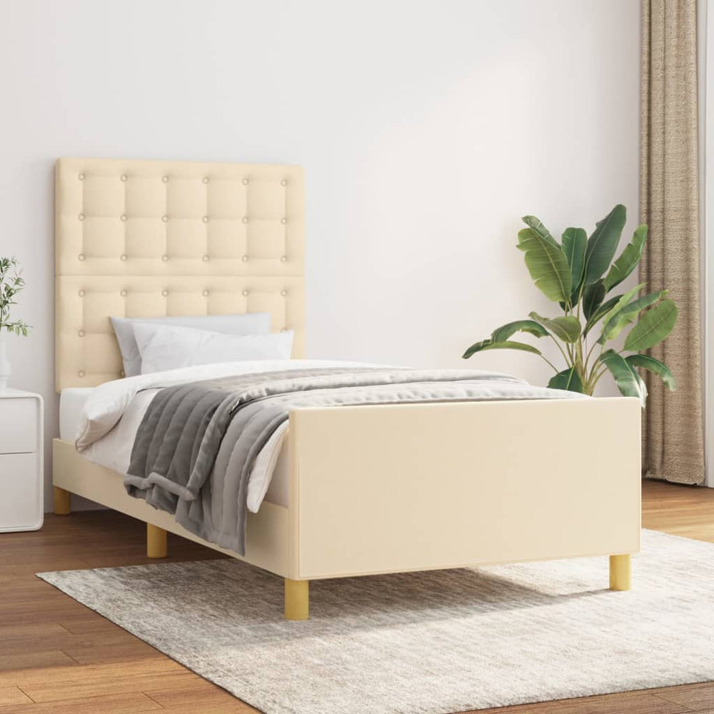 vidaXL Bed Frame without Mattress Cream 90x200 cm Fabric