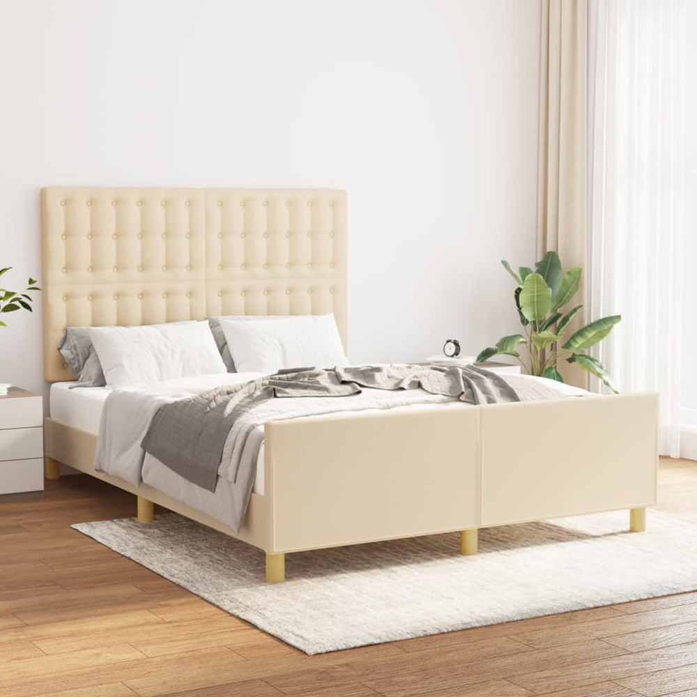 vidaXL Bed Frame without Mattress Cream 140x190 cm Fabric