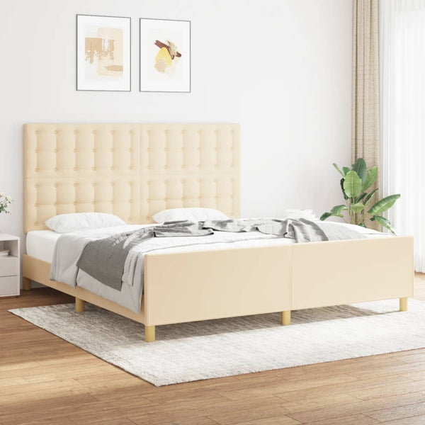 vidaXL Bed Frame with Headboard Cream 180x200 cm Fabric