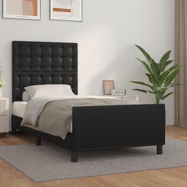 vidaXL Bed Frame with Headboard Black 90x190 cm Faux Leather