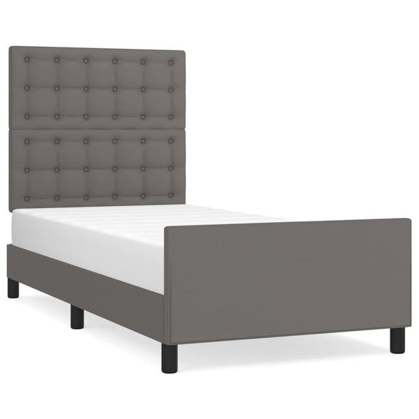 vidaXL Bed Frame with Headboard Grey 90x190 cm Faux Leather