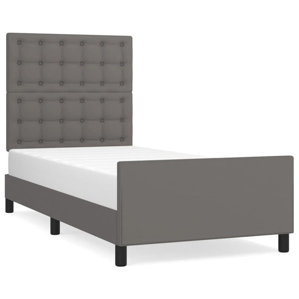 vidaXL Bed Frame with Headboard Grey 90x200 cm Faux Leather