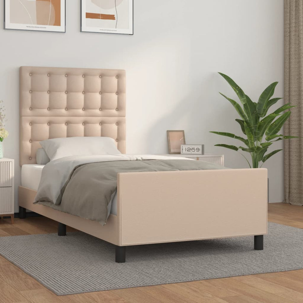 vidaXL Bed Frame with Headboard Cappuccino Brown 90x200 cm Faux Leather