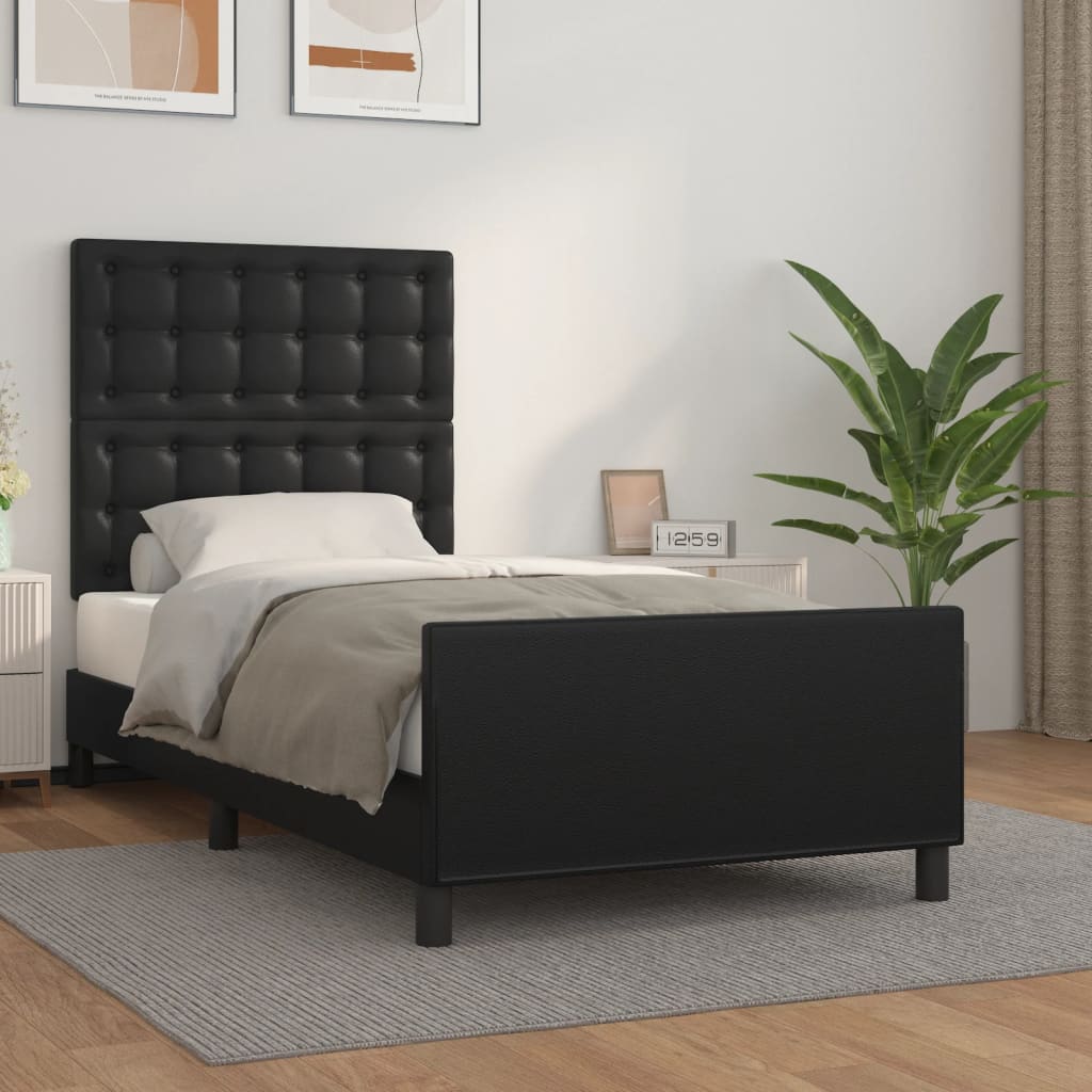 vidaXL Bed Frame with Headboard Black 100x200 cm Faux Leather