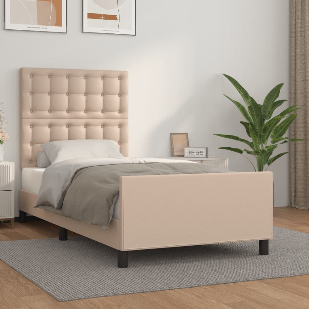 vidaXL Bed Frame with Headboard Cappuccino Brown 100x200 cm Faux Leather