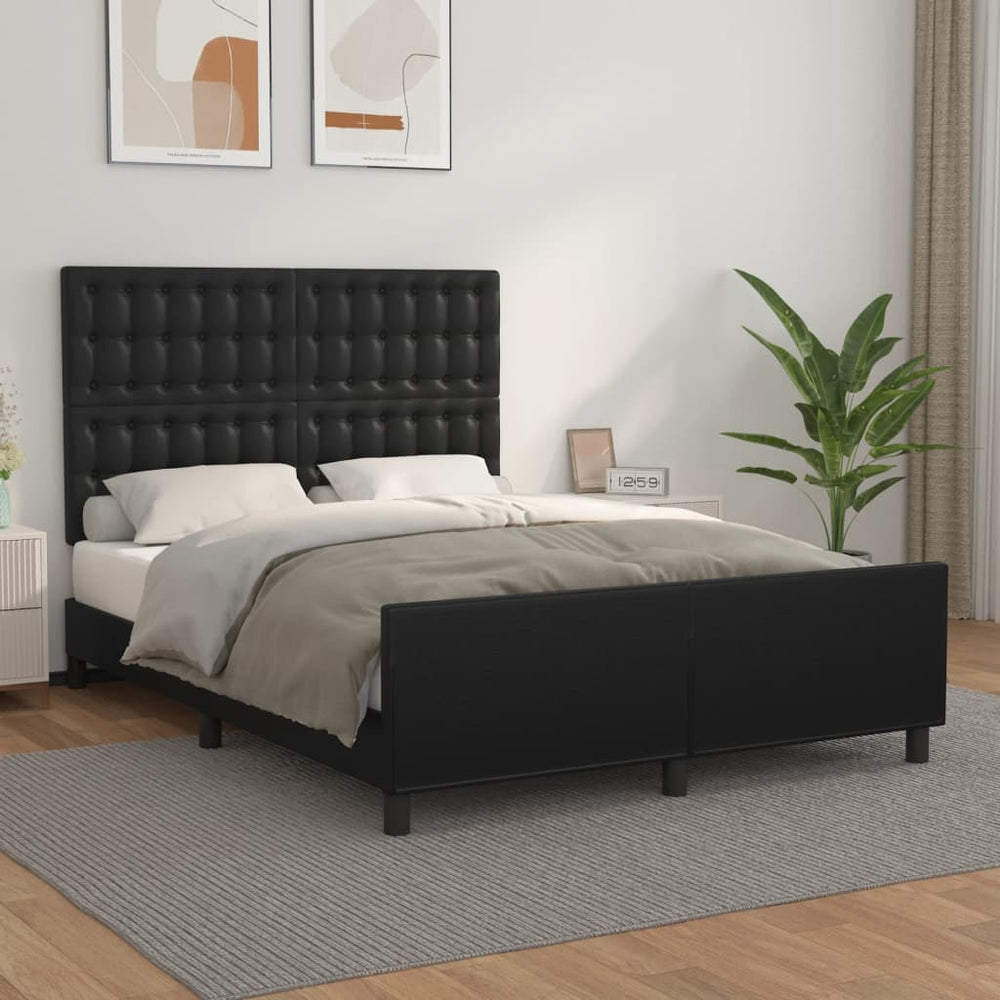 vidaXL Bed Frame with Headboard Black 140x190 cm Faux Leather