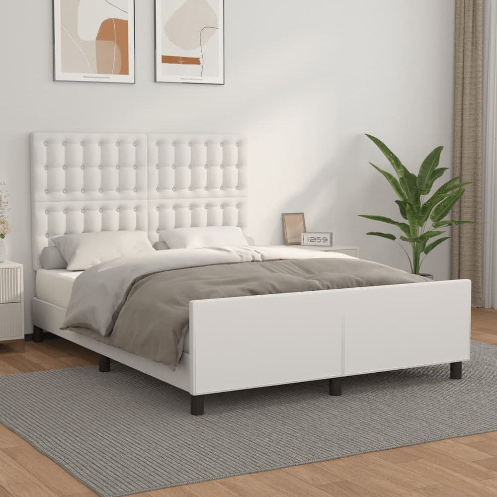 vidaXL Bed Frame with Headboard White 140x190 cm Faux Leather