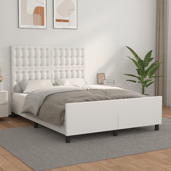 vidaXL Bed Frame with Headboard White 140x190 cm Faux Leather