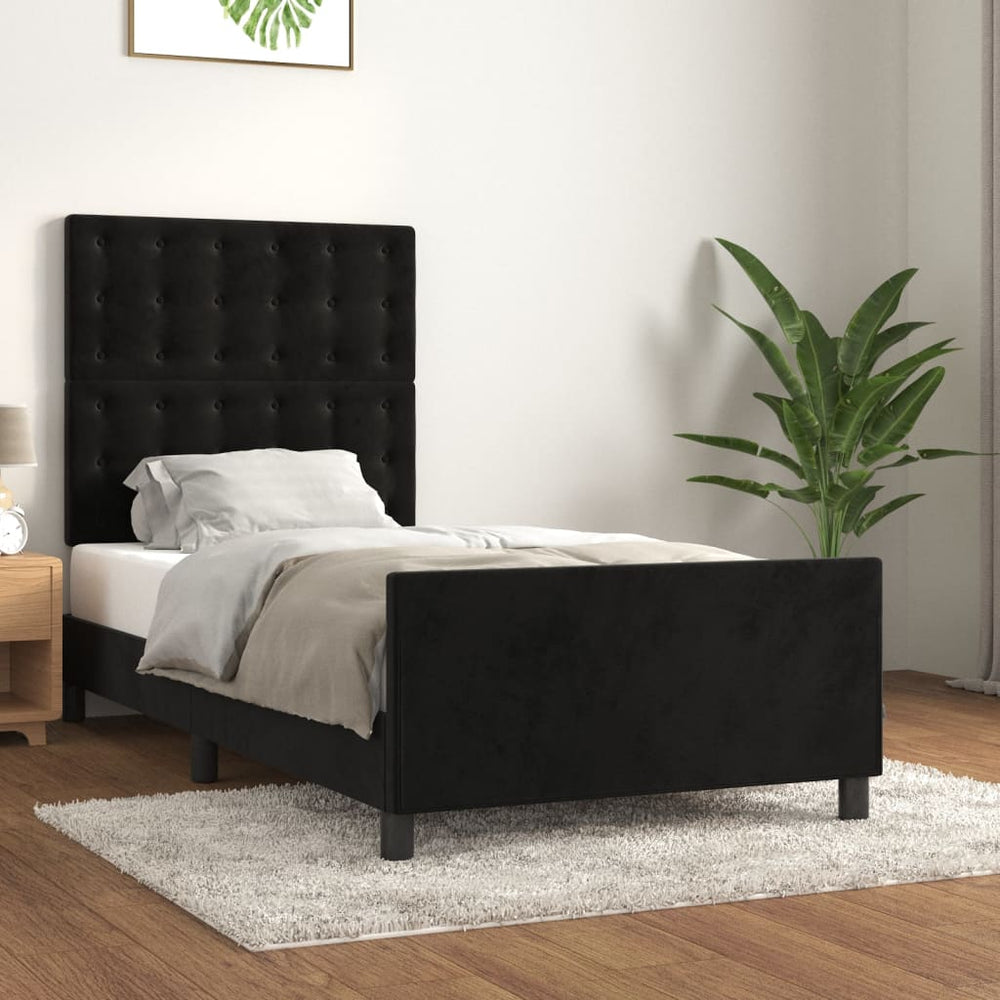 vidaXL Bed Frame with Headboard Black 90x190 cm Velvet
