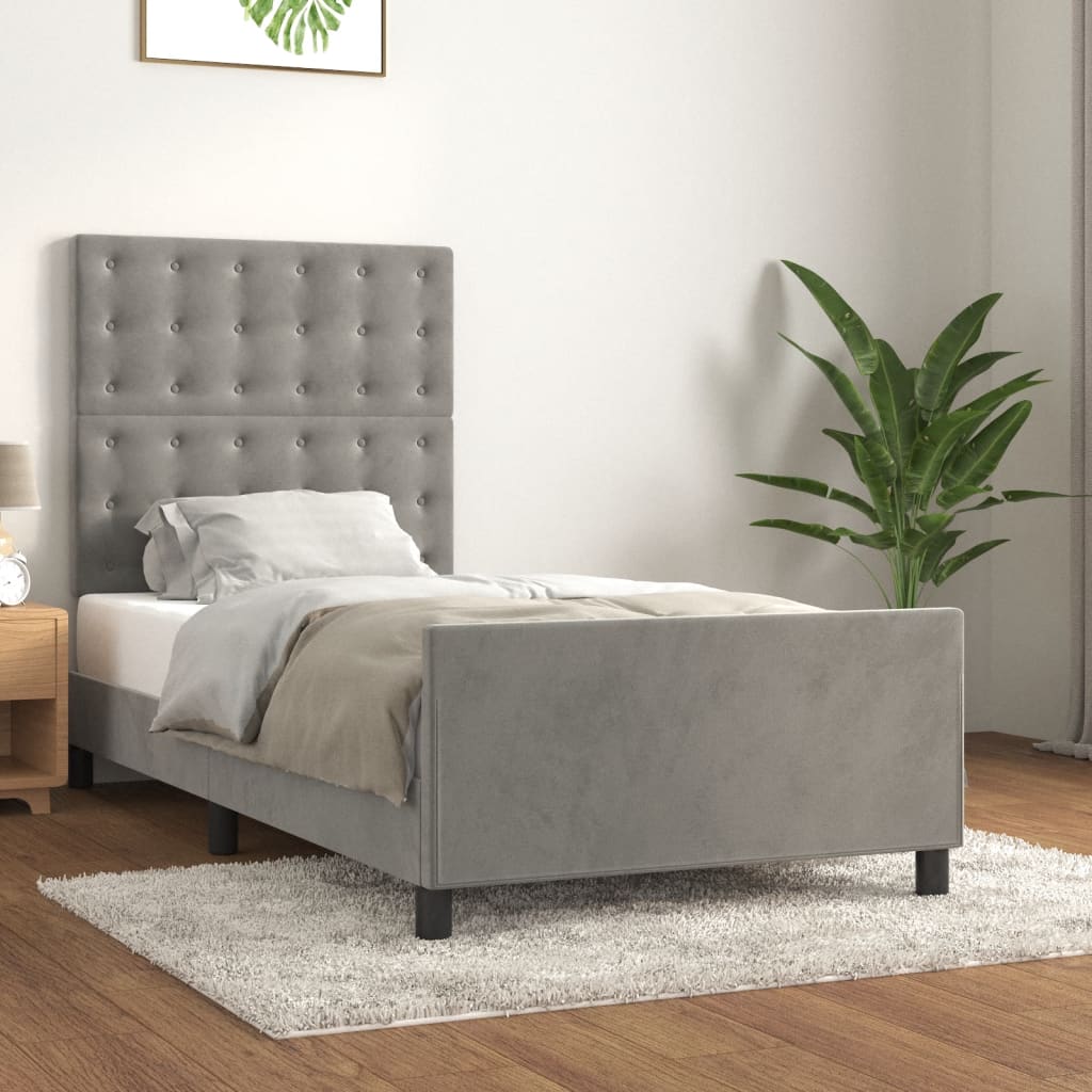 vidaXL Bed Frame without Mattress Light Gray 90x200 cm Velvet