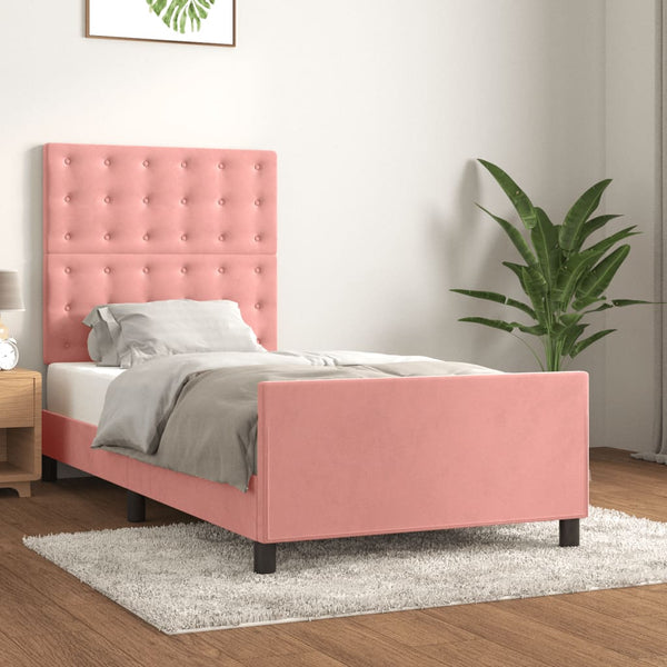 vidaXL Bed Frame with Headboard Pink 90x200 cm Velvet