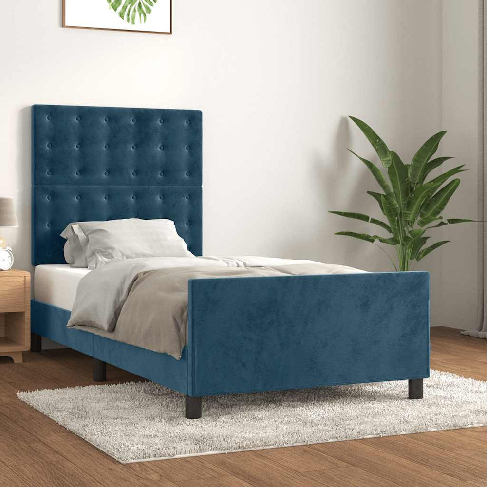 vidaXL Bed Frame without Mattress Dark Blue 100x200 cm Velvet