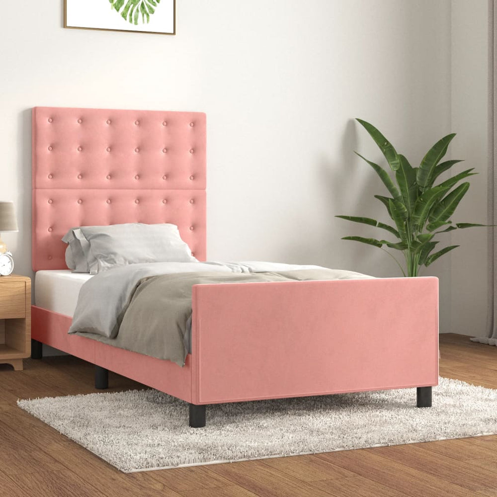 vidaXL Bed Frame with Headboard Pink 100x200 cm Velvet