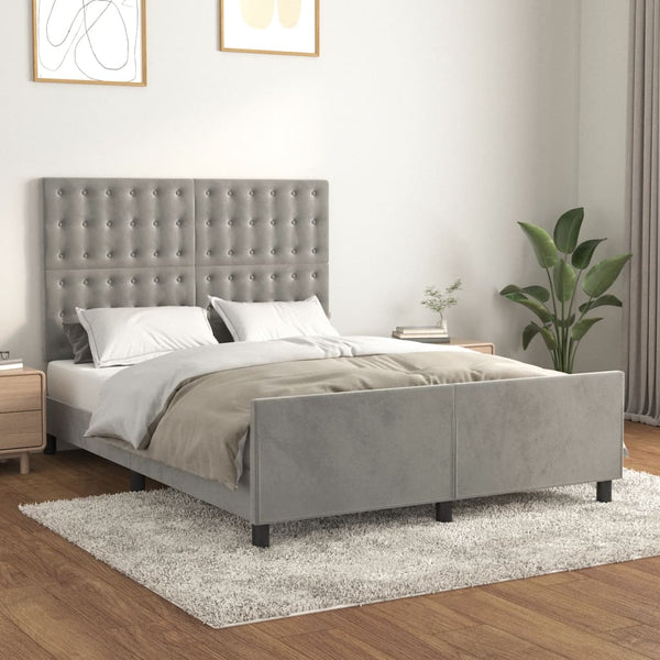 vidaXL Bed Frame without Mattress Light Grey 140x190 cm Velvet