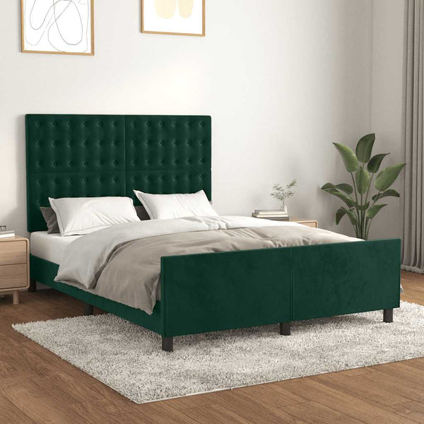 vidaXL Bed Frame without Mattress Dark Green 140x190 cm Velvet