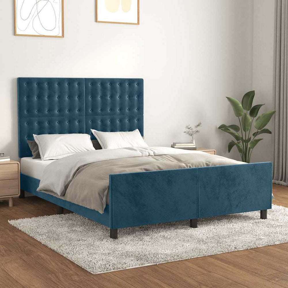 vidaXL Bed Frame without Mattress Dark Blue 140x190 cm Velvet