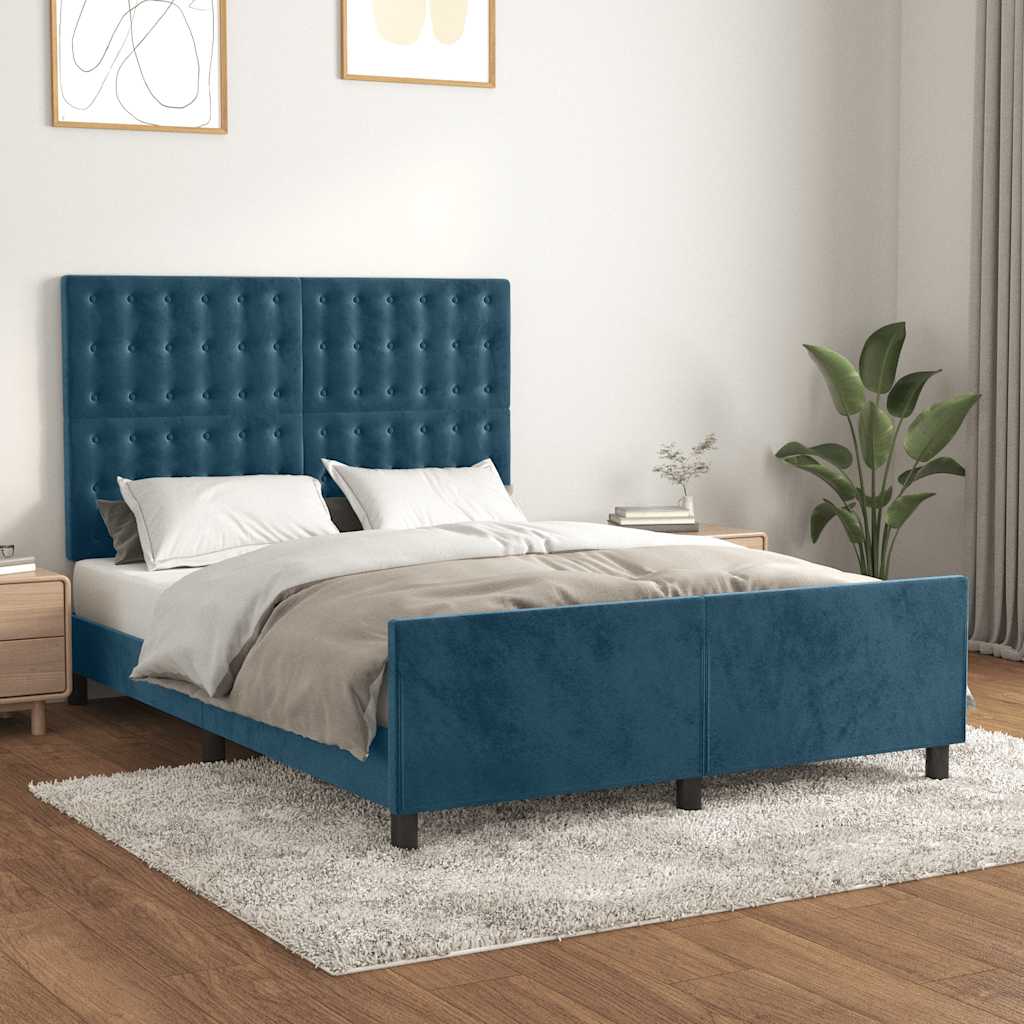 vidaXL Bed Frame without Mattress Dark Blue 140x190 cm Velvet