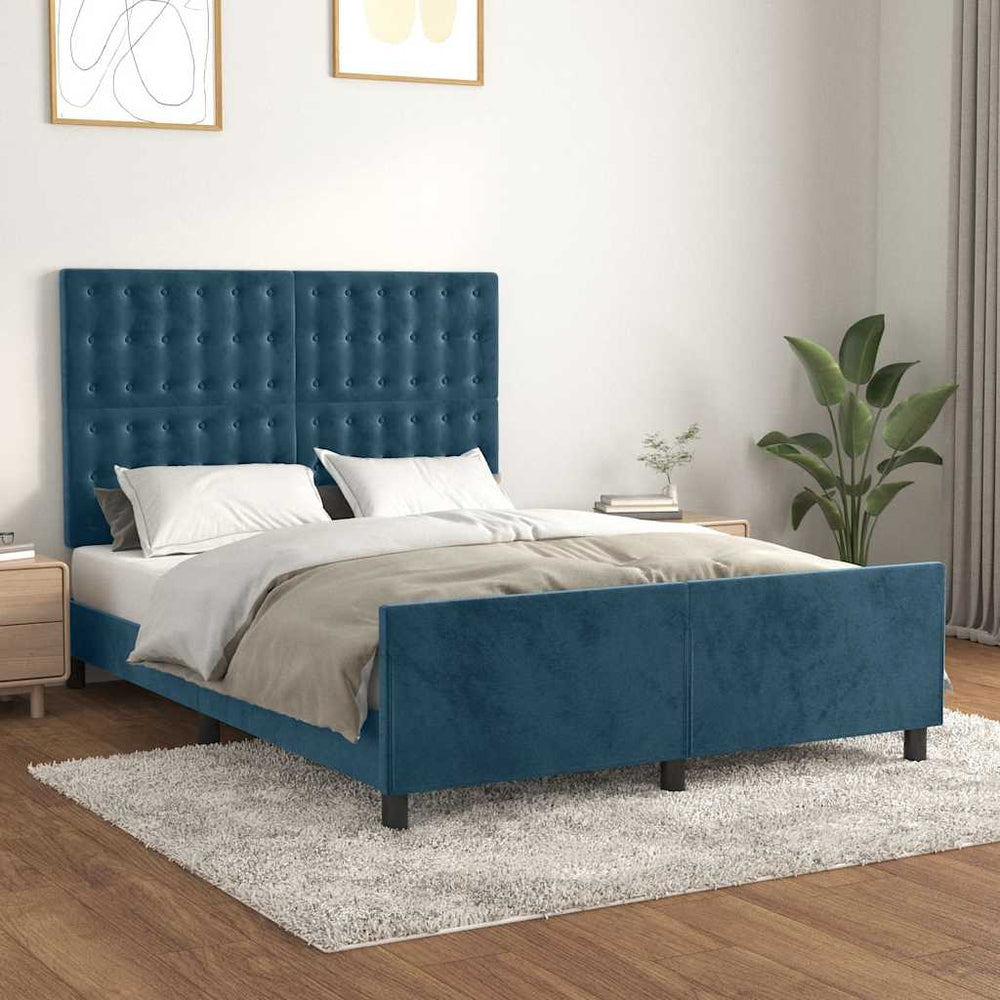 vidaXL Bed Frame without Mattress Dark Blue 140x200 cm Velvet