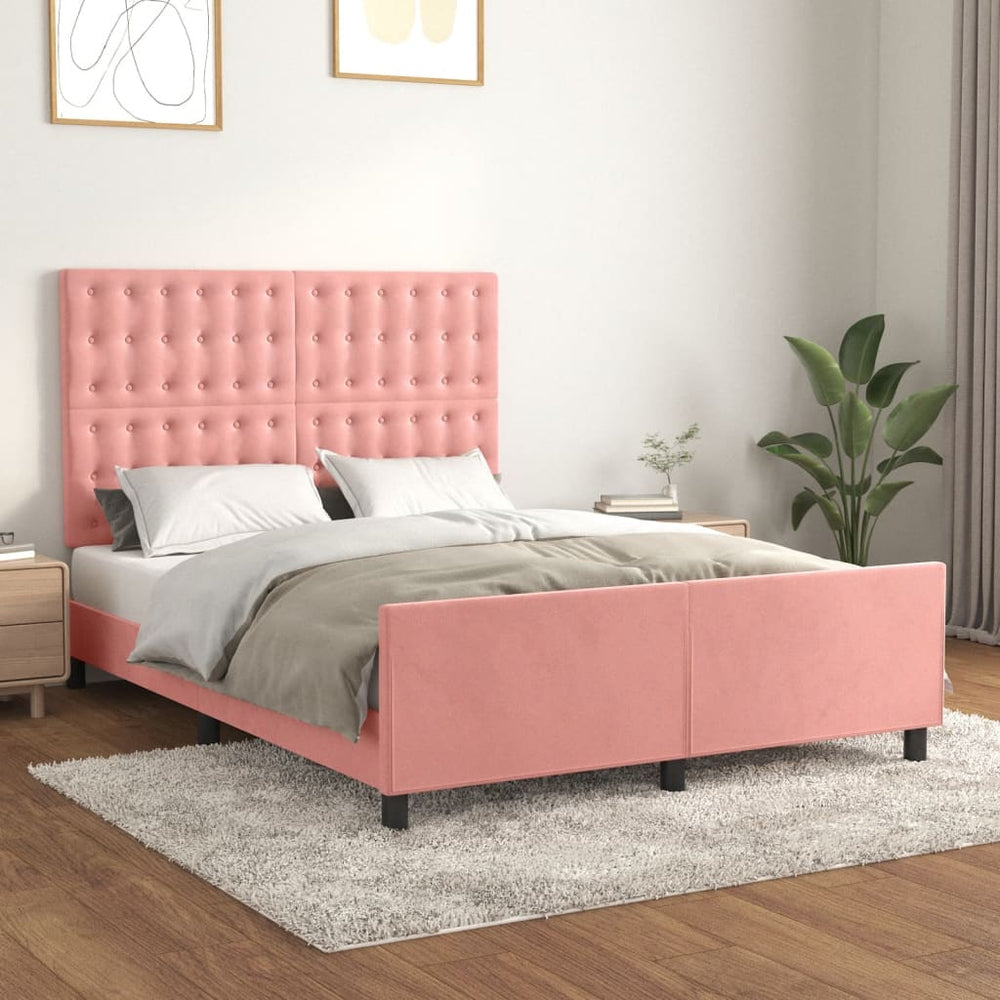 vidaXL Bed Frame with Headboard Pink 140x200 cm Velvet