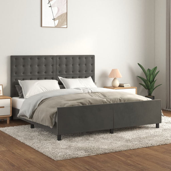 vidaXL Bed Frame with Headboard Dark Grey 180x200 cm Velvet