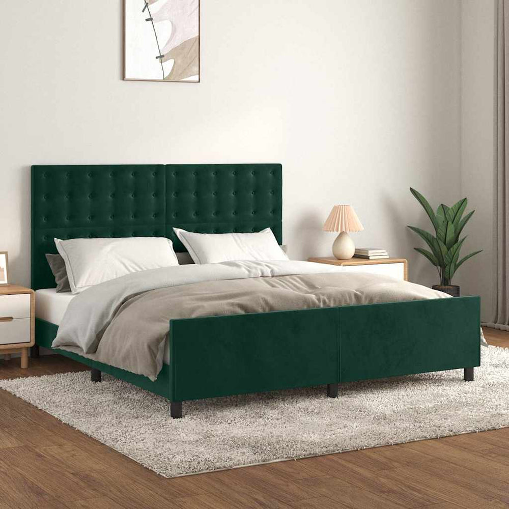 vidaXL Bed Frame with Headboard Dark Green 180x200 cm Velvet