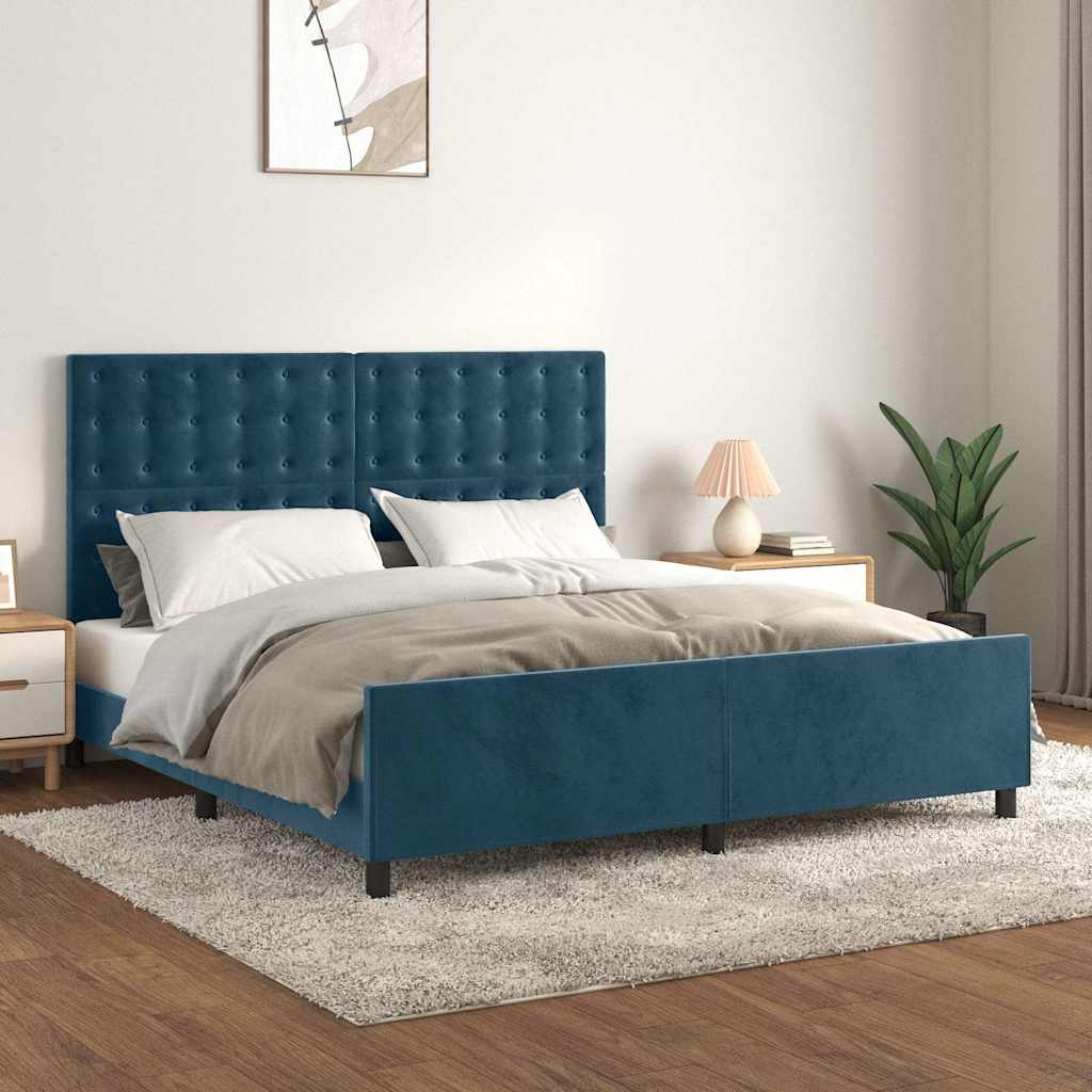 vidaXL Bed Frame with Headboard Dark Blue 180x200 cm Velvet