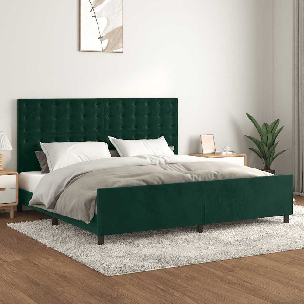 vidaXL Bed Frame without Mattress Dark Green 200x200 cm Velvet