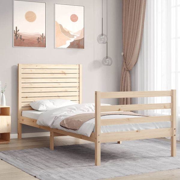 vidaXL Solid Wood Bed with Headboard 100x200 cm