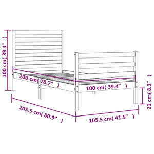 vidaXL Solid Wood Bed with Headboard 100x200 cm