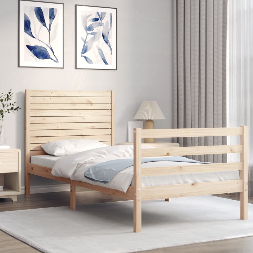 vidaXL Solid Wood Bed with Headboard 100x200 cm