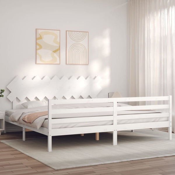 vidaXL Solid Wood Bed with Headboard White 200x200 cm