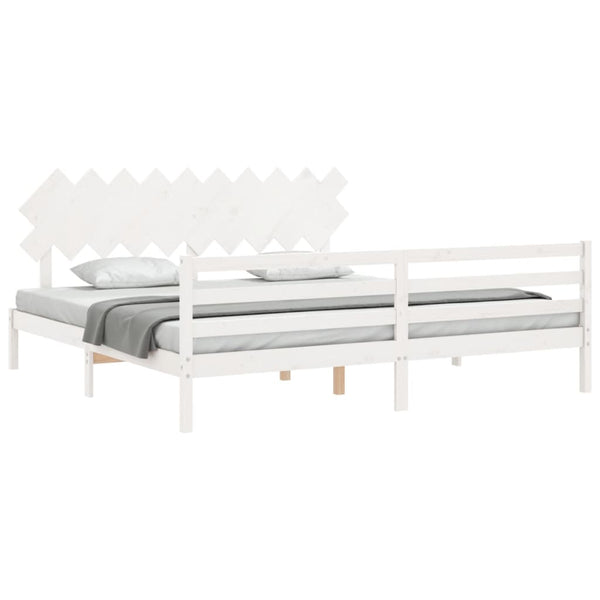 vidaXL Solid Wood Bed with Headboard White 200x200 cm