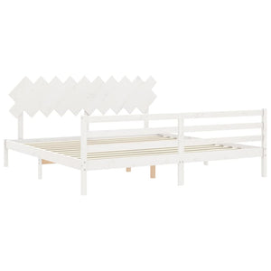 vidaXL Solid Wood Bed with Headboard White 200x200 cm