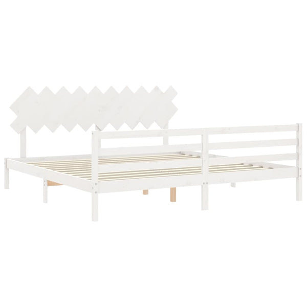 vidaXL Solid Wood Bed with Headboard White 200x200 cm