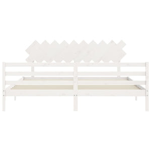 vidaXL Solid Wood Bed with Headboard White 200x200 cm