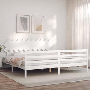 vidaXL Solid Wood Bed with Headboard White 200x200 cm