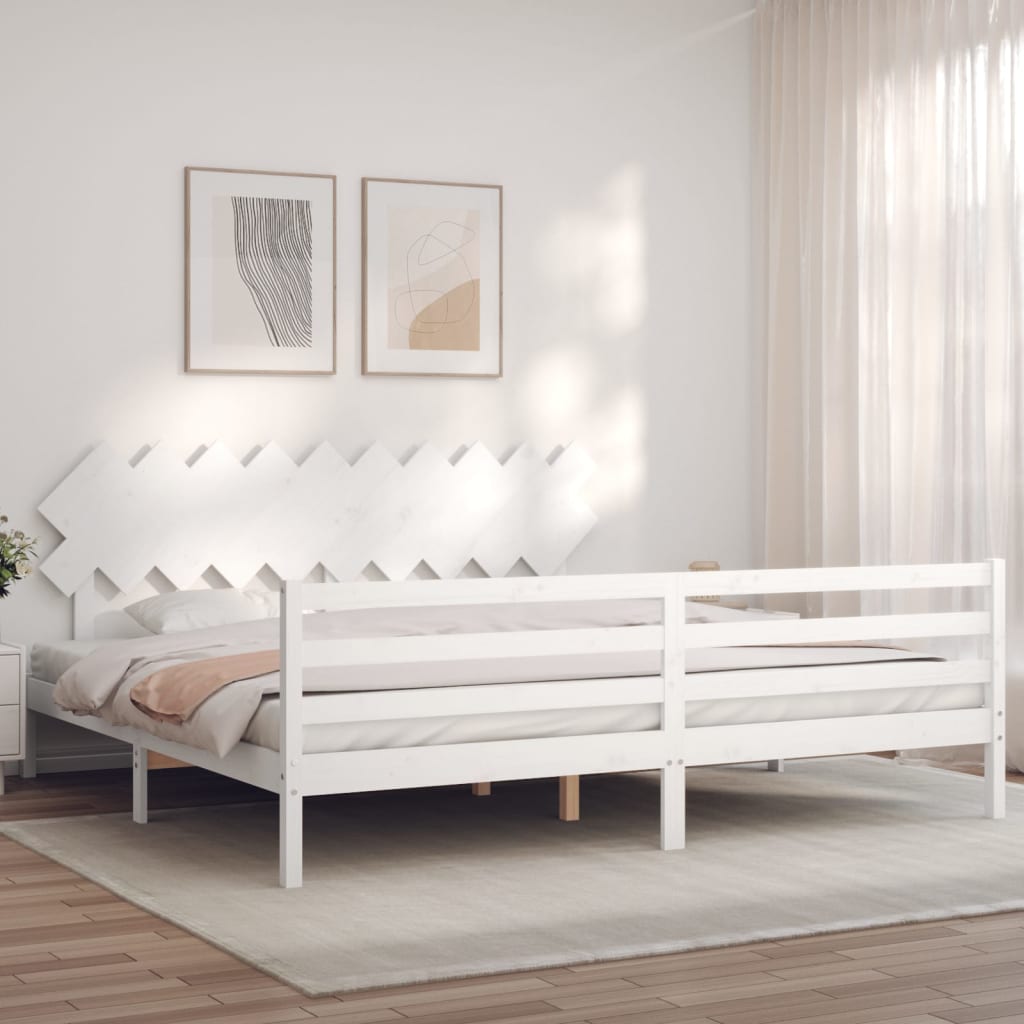 vidaXL Solid Wood Bed with Headboard White 200x200 cm