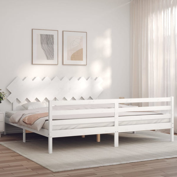 vidaXL Solid Wood Bed with Headboard White 200x200 cm