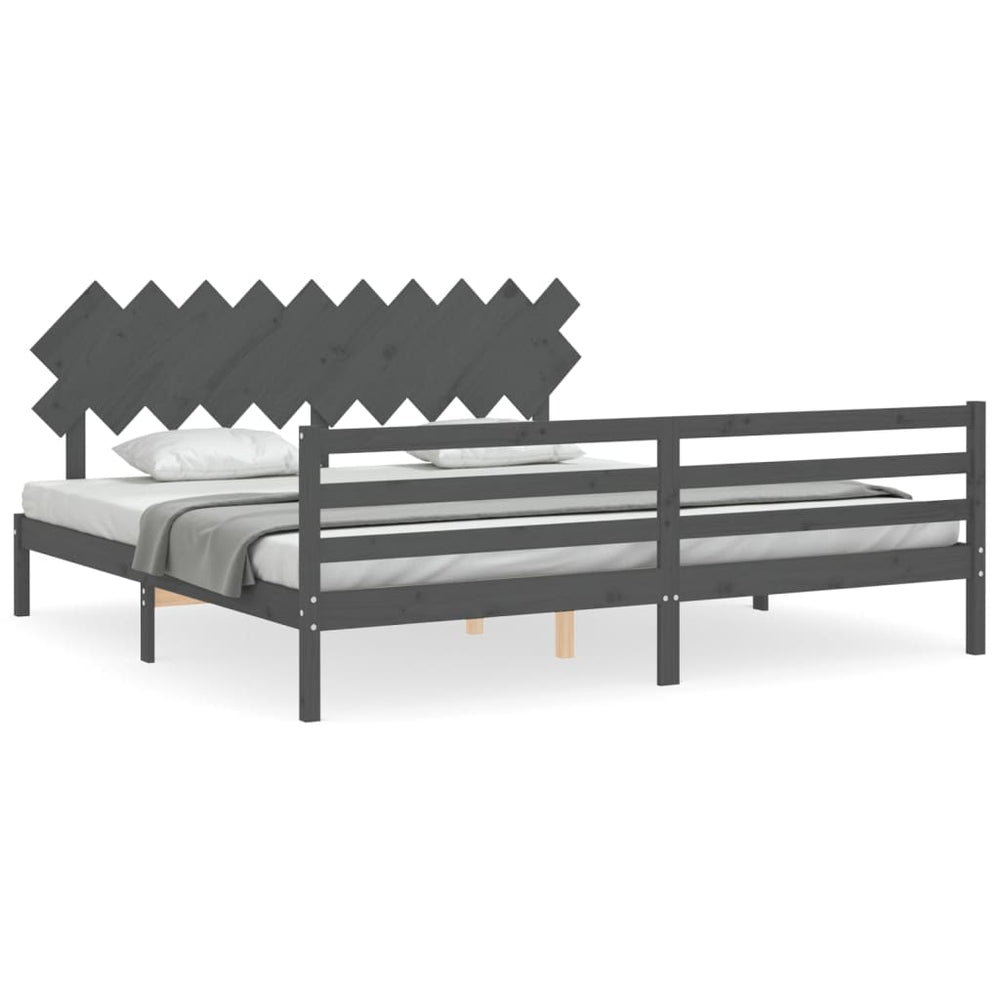 vidaXL Solid Wood Bed with Headboard Grey 200x200 cm
