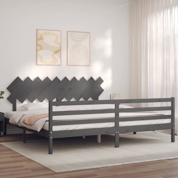 vidaXL Solid Wood Bed with Headboard Grey 200x200 cm