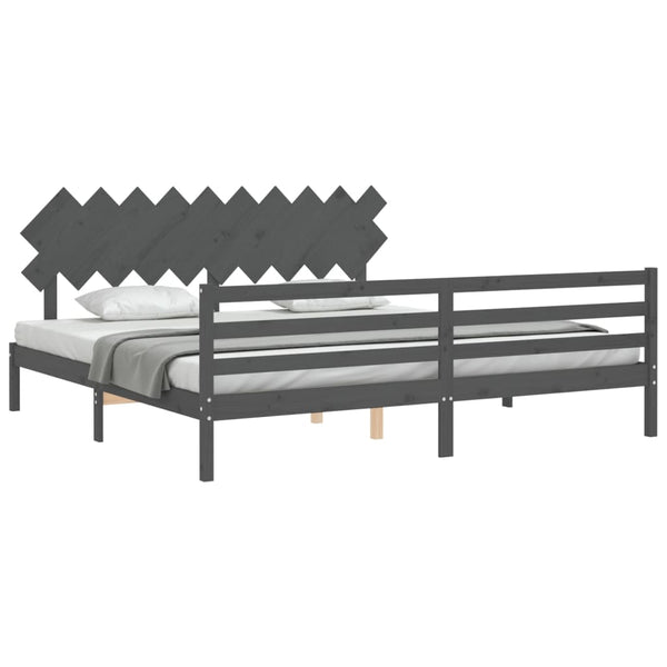 vidaXL Solid Wood Bed with Headboard Grey 200x200 cm