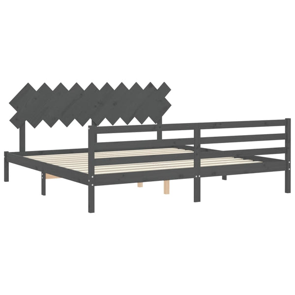vidaXL Solid Wood Bed with Headboard Grey 200x200 cm