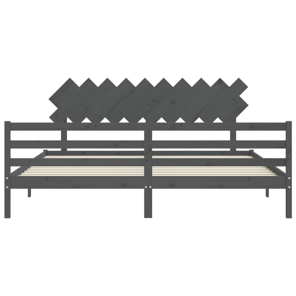 vidaXL Solid Wood Bed with Headboard Grey 200x200 cm