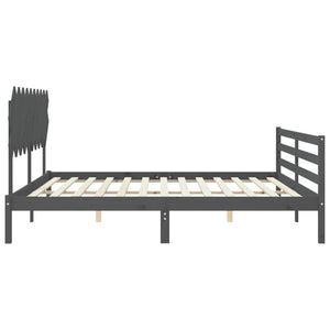 vidaXL Solid Wood Bed with Headboard Grey 200x200 cm