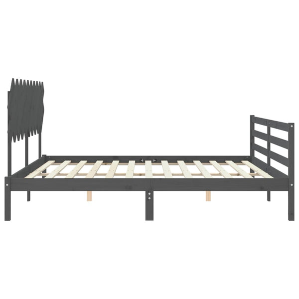 vidaXL Solid Wood Bed with Headboard Grey 200x200 cm