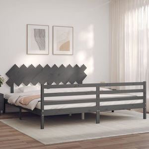 vidaXL Solid Wood Bed with Headboard Grey 200x200 cm