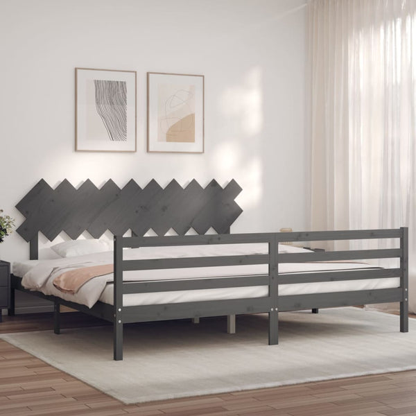 vidaXL Solid Wood Bed with Headboard Grey 200x200 cm